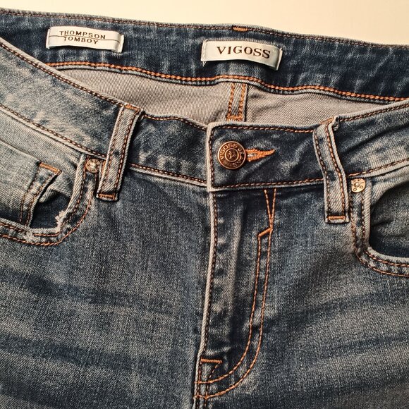 Vigoss Jeans Size 29/8 Thompson Tomboy Mid Rise Slim Leg Medium Wash Distressed - Picture 4 of 10